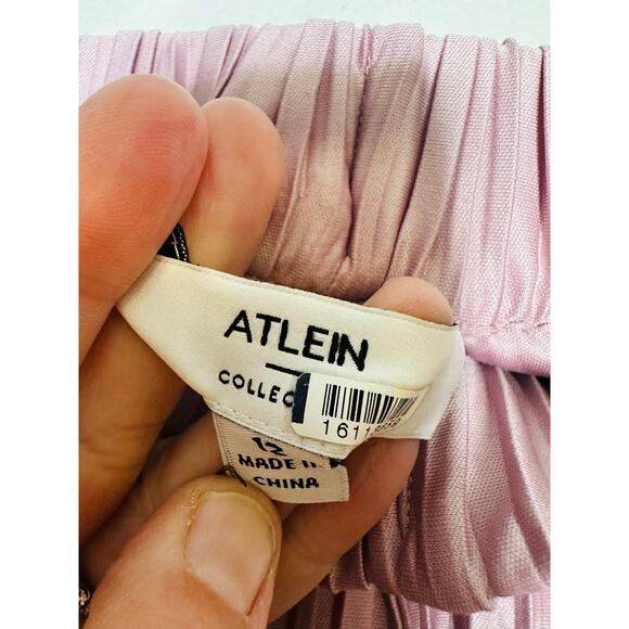 ATLEIN COLLECTIVE Pink Pleated Texture Mauve Plisses Flowy Pants Size 12 - Picture 13 of 14